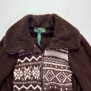 Ralph Lauren LRL Active Women's M Brown Fair Isle Fleece Lined Collar Jacket